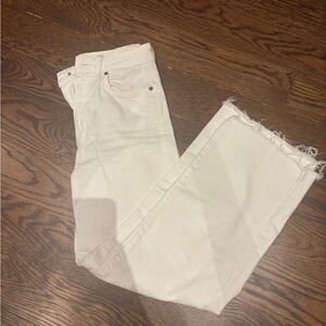 Zara White Frayed Ankle Jeans